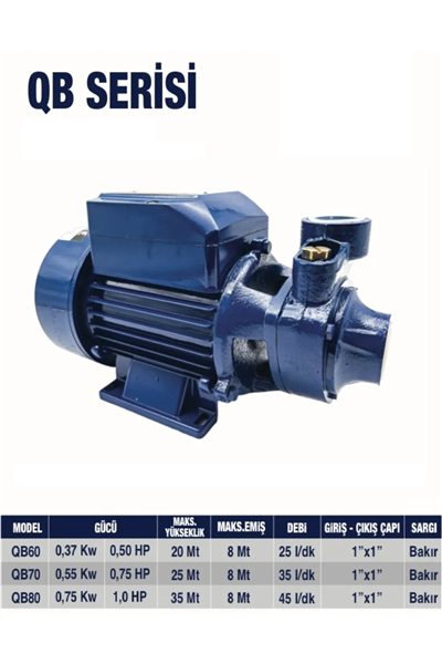 Qb70 0.75 Hp 220v Bronz Sürtme Fanlı Su Pompası - Tam Bakır Sargılı Motor