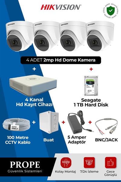 HIKVISION DS-2CE76D0T 4 Kameralı Dome Full Hd Sistem Paketi