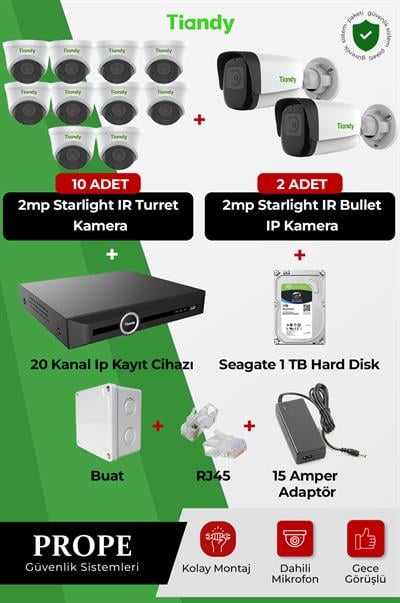 TIANDY PGI00012C01IP-FL2-TIA12ST 12 Kameralı Full Sistem Paketi