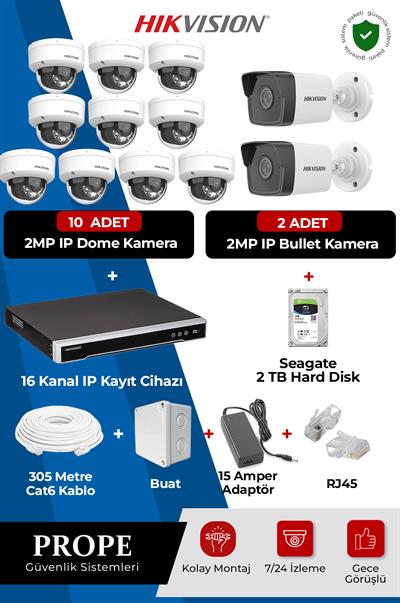 HIKVISION DS-2CD1023G0-IUF 12 Kameralı Full Ip Sistem Paketi