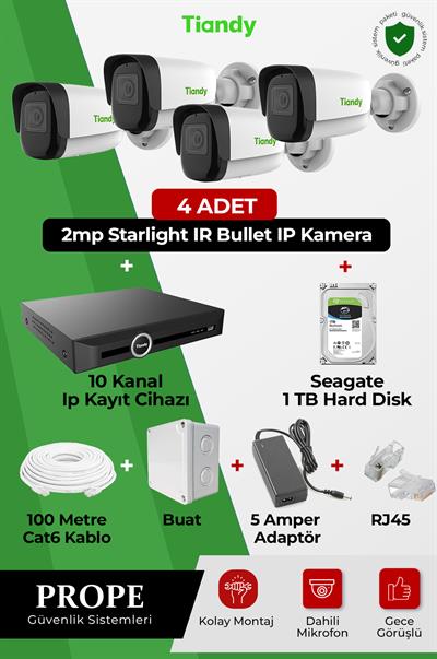 TIANDY PGI00004C01IP-BL-TIA04ST 4 Kameralı Bullet Full Sistem Paketi
