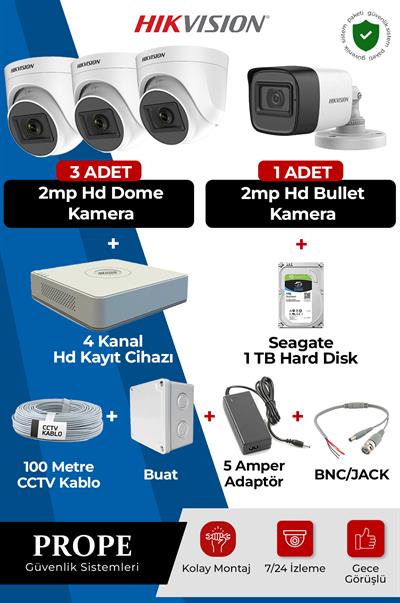 HIKVISION DS-2CE16D0T 4 Kameralı Full Hd Sistem Paketi 