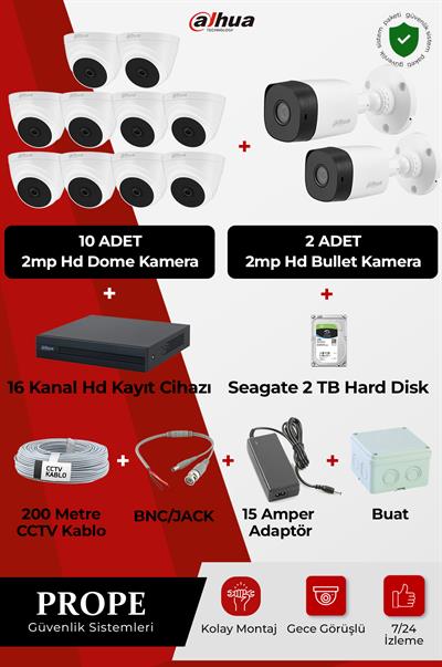 DAHUA PG-DH12C00001HD-FL12ST 12 Kameralı Hd Full Sistem Paketi