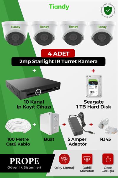TIANDY PGI00004C01IP-DM-TIA04ST 4 Kameralı Dome Sistem Paketi
