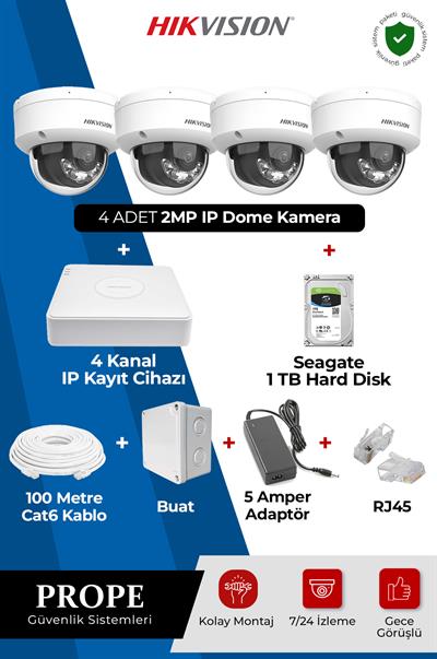 HIKVISION  DS-2CD1121G2-LIUF 4 Kameralı Dome Full Ip Sistem Paketi