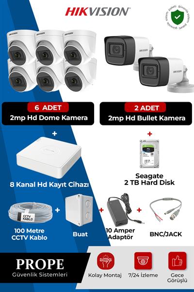 HIKVISION  DS-2CE16D0T 8 Kameralı Full Hd Sistem Paketi