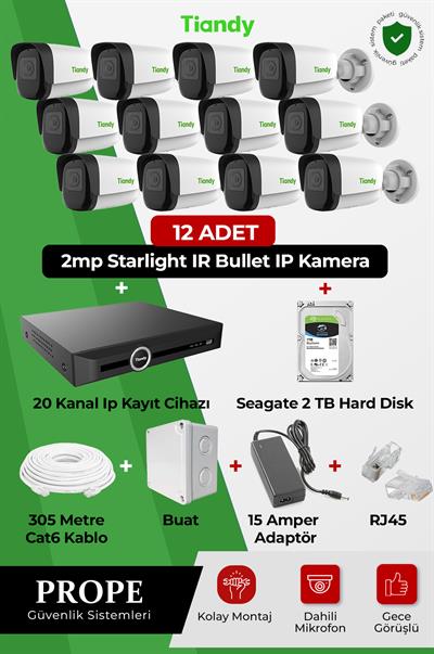 TIANDY PGI00012C01IP-BL-TIA12ST 12 Kameralı Bullet Full Sistem Paketi