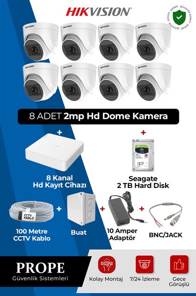 HIKVISION DS-2CE76D0T 8 Kameralı Dome Full Hd Sistem Paketi
