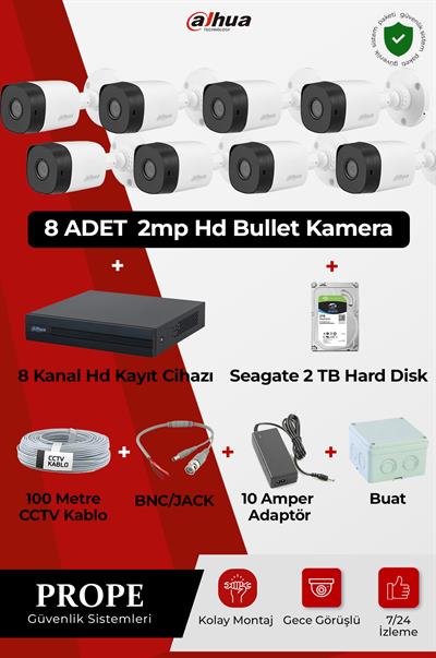 DAHUA PG-DH8C00001HD-B08ST 8 Kameralı Bullet Hd Full Sistem Paketi