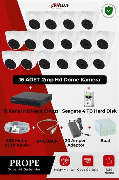 DAHUA PG-DH16C00001HD-D16ST 16 Kameralı Hd Dome Full Sistem Paketi