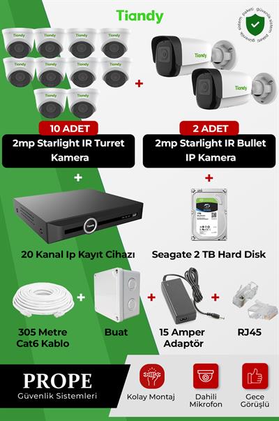 TIANDY PGI00012C01IP-FL-TIA12ST 12 Kameralı Full Sistem Paketi