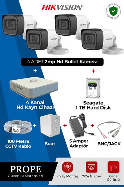 HIKVISION DS-2CE16D0T 4 Kameralı Bullet Full Hd Sistem Paketi