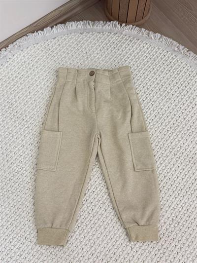 2221GK04011 BEJ SİM DETAYLI KIZ ÇOCUK ÖRME PANTOLON