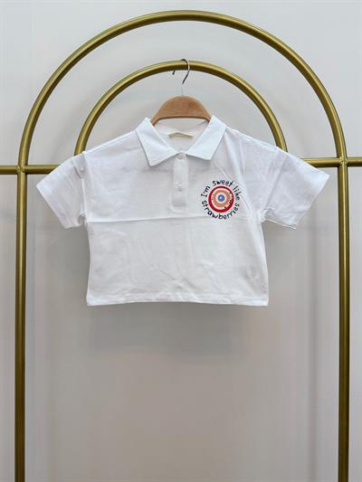 CK30778 BASKILI POLO YAKA BEYAZ KIZ ÇOCUK T-SHIRT 