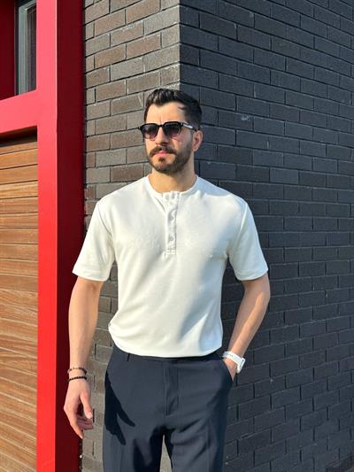 Beyaz Osyh Kumaş Oval Kesim T-Shirt