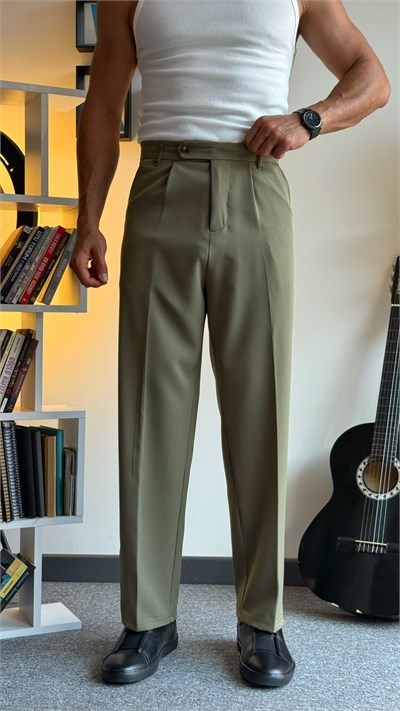 Haki Yeşil Bel Detaylı Baggy Pantolon