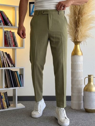 Haki Yeşil Regular Kesim Kumaş Pantolon