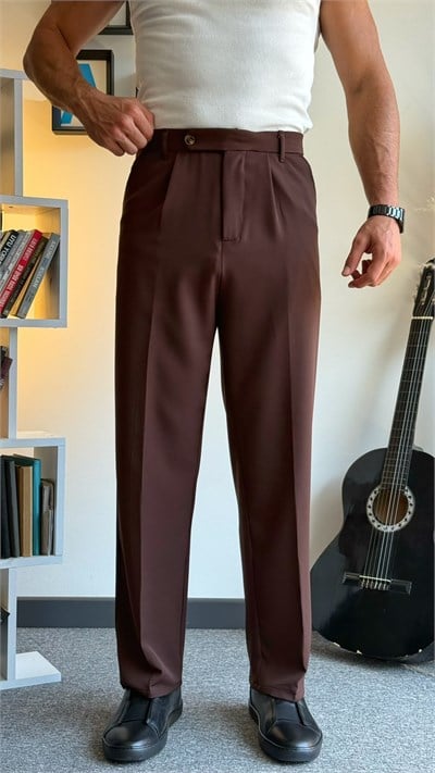 Kahverengi Bel Detaylı Baggy Pantolon