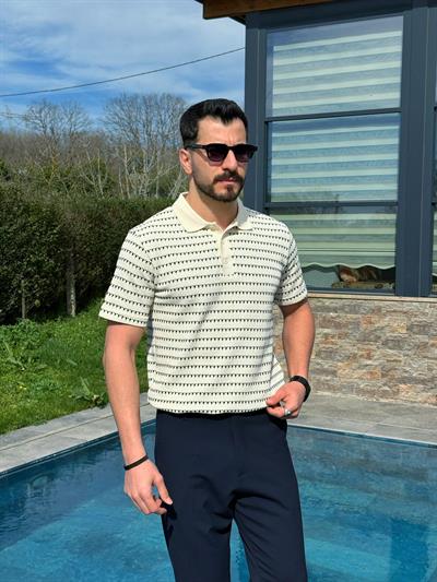 Krem Dokulu Yazlık Polo Yaka T-Shirt