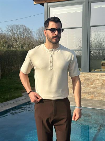 Krem Osyh Kumaş Oval Kesim T-Shirt