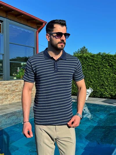 Lacivert Dokulu Yazlık Polo Yaka T-Shirt