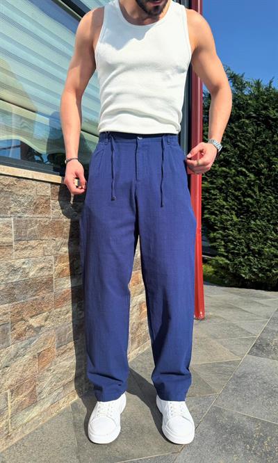 Lacivert Yazlık Premium Keten Baggy Pantolon