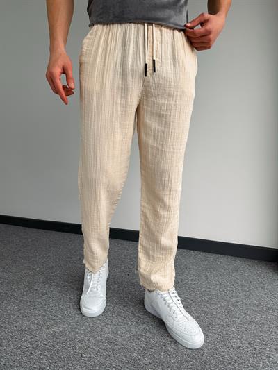 Muslin Keten Pantolon Krem