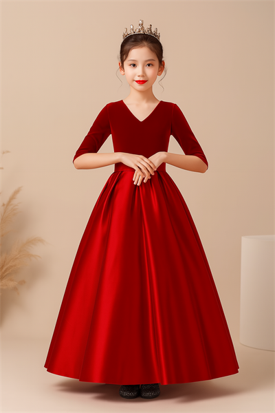 Abiye & Mezuniyet ElbisesiKız Çocuk Syah Kadife Üst Saten Alt etek Yarım Kol Mezuniyet Doğum Günü Yılbaşı Elbise