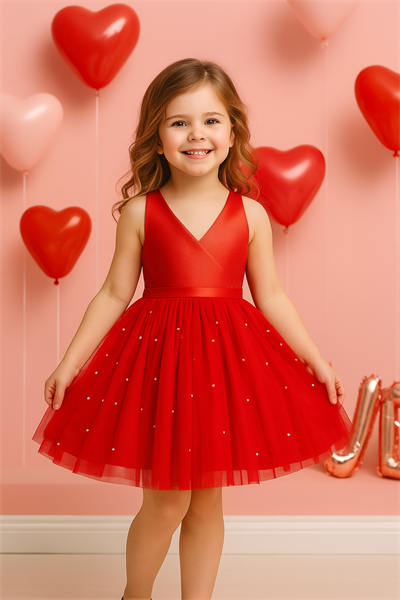 Abiye & Mezuniyet ElbisesiKız Çocuk Kısa Anvelop Büzgü Detaylı Arka Fiyonk Detaylı Mezuniyet Parti Abiye Saten Elbise