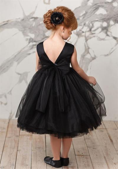 Kız Çocuk Siyah Sade Şık Saten Abiye Mezuniyet Doğum Günü Elbise