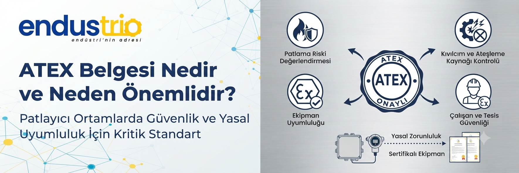 ATEX belgeli exproof endüstriyel ekipmanlar ve ex logosu