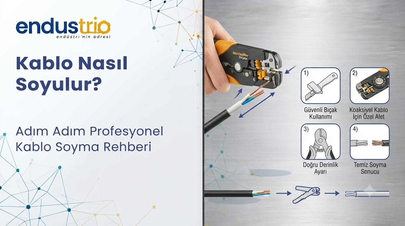 Elektrik kablosunun pense ve kablo soyma aleti ile soyulması