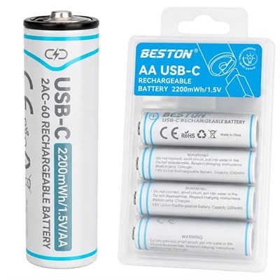 Beston 2AC-60 AA 1.5V 2200mWh Type-C Şarj Edilebilir 4lü Li-Ion Lityum Kalem Pil Seti