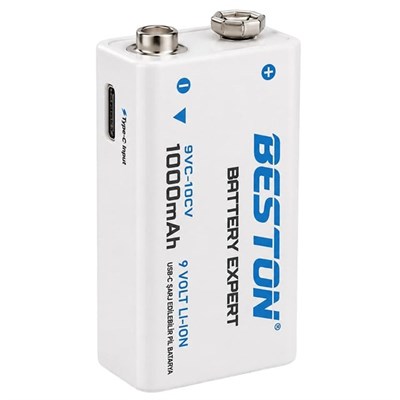 Beston 9VC-10CV 9V 1000mAh Type-C Şarj Edilebilir Li-Ion Lityum Pil ve Şarj Kablosu