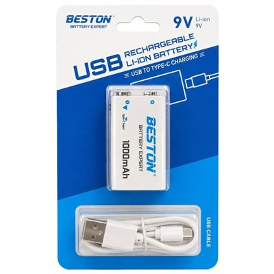 Beston 9VC-10CV 9V 1000mAh Type-C Şarj Edilebilir Li-Ion Lityum Pil ve Şarj Kablosu