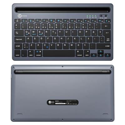 Lenovo Lecoo BK100 Bluetooth V3.0 Çoklu Cihaz Uyumlu Şarj Edilebilir Kablosuz Gri Türkçe Q Klavye