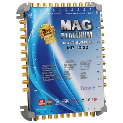 MAG Platinum MP 10/20 Multiswitch - 10 Giriş 20 Çıkışlı Merkezi Uydu Santrali Hybrid 4K ve 3D Destekli