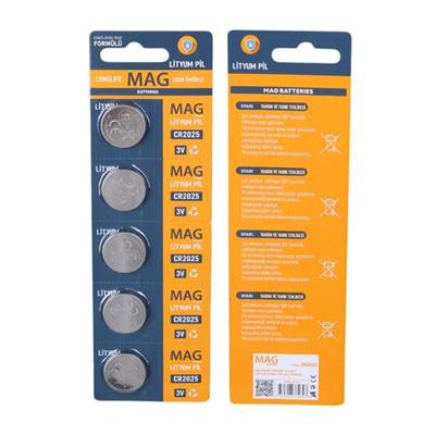 Mag Batteries MG-2025 CR2025 3 Volt Lityum Para Pil (5li Blister Paket)