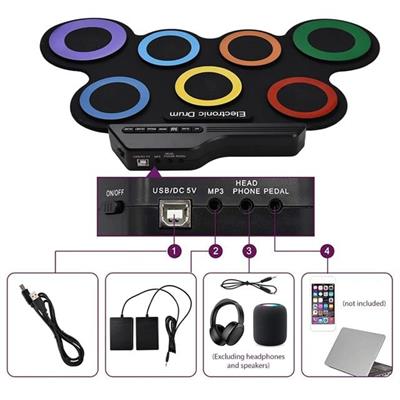 Magicvoice G3002R 7 Ped Gökkuşağı Renkli Elektronik Roll Up Davul Kiti