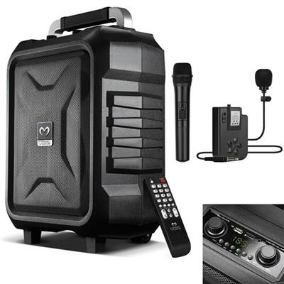 Magicvoice MV-2015 USB-SD-BT 1 El + 1 Yaka Mikrofonlu 300W Taşınabilir Şarjlı Hoparlör Anfi