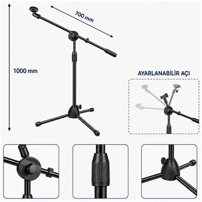 Magicvoice MV-31684 Profesyonel 1000 Mm - 700 Mm Ayarlanabilir Mikrofon Boy Sehpası