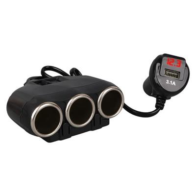 Olesson 1634 12-24V Tek USB Girişli 120W 80cm Kablolu Dijital Voltaj Ekranlı 3lü Araç Çakmak Çoklayıcı