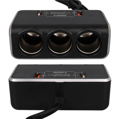 Olesson 1639 12-24V Çift USB Girişli Hızlı Şarj Destekli 120W 80cm Kablolu Dijital Voltaj Ekranlı 3lü Araç Çakmak Çoklayıcı