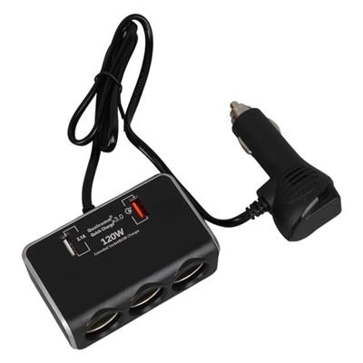 Olesson 1639 12-24V Çift USB Girişli Hızlı Şarj Destekli 120W 80cm Kablolu Dijital Voltaj Ekranlı 3lü Araç Çakmak Çoklayıcı