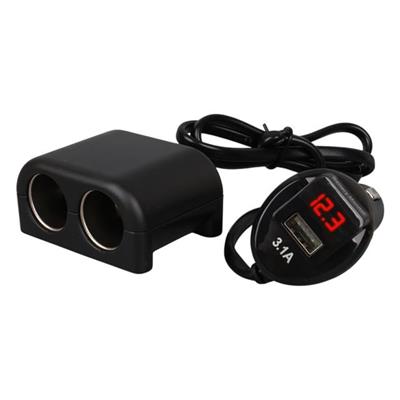 Olesson 1641 12-24V Tek USB Girişli 120W 80cm Kablolu Dijital Voltaj Ekranlı 2li Araç Çakmak Çoklayıcı
