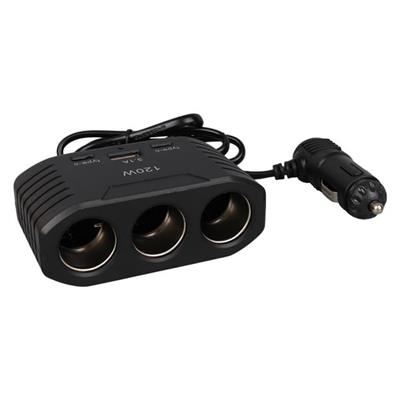 Olesson 2012 12-24V Çift TYPE-C - Tek USB Girişli 120W 80cm Kablolu 3LÜ Araç Çakmak Çoklayıcı