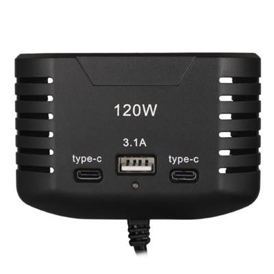 Olesson 2012 12-24V Çift TYPE-C - Tek USB Girişli 120W 80cm Kablolu 3LÜ Araç Çakmak Çoklayıcı