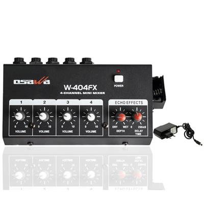 Osawa Mikrofon Giriş-1 Line Çıkış Ekolu 4 Kanal 20 dB Adaptörlü Mini Mikrofon Çoğaltıcı W-404FX