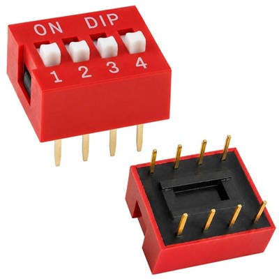 PCB Tip 4lü Kırmızı DIP Switch 2.54mm Pin Aralıklı Devre Anahtarı
