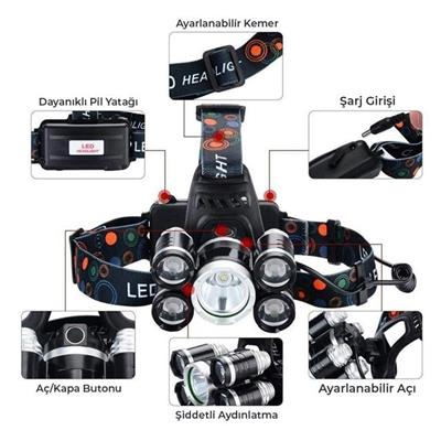 PowerMaster MX-501 5 Power Ledli Su Geçirmez 18650 Şarj Edilebilir Kafa Feneri